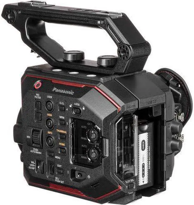 Alt view image 4 of 4 - Panasonic AU-EVA1 Compact 5.7K Super 35mm Cinema Camera (AU-EVA1PJ) W/ Canon EF 100mm f/2.8L Lens , 256GB Memory Card, Bag, Tripod Bundle