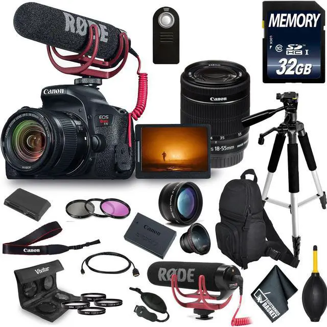 Alt view image 5 of 8 - Canon EOS Rebel T7i DSLR Camera with 18-55mm Lens, Microphone, Filters, Memory Card Advanced Video Kit