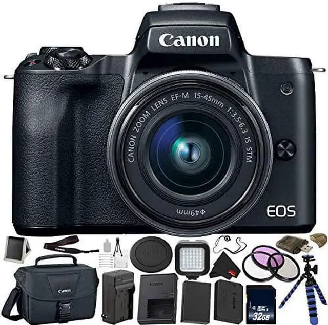 Alt view image 2 of 4 - Canon EOS M50 Mirrorless Digital Camera with 15-45mm Lens Bundle with 32GB Memory Card + Tripod + Spare Battery + LED Light + More - Intl Model