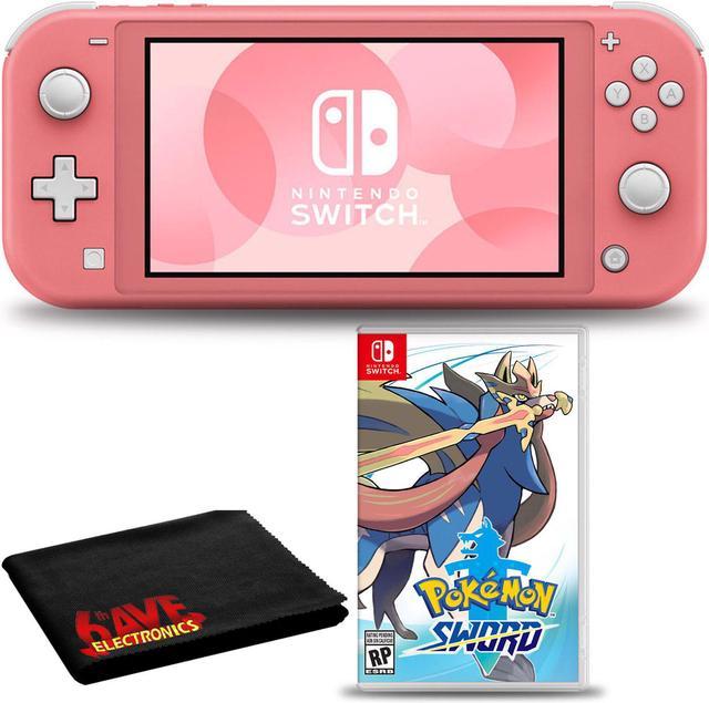 Nintendo Switch Lite (Coral) Bundle with Pokemon Sword and 6Ave
