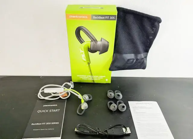 Alt view image 8 of 8 - Plantronics Backbeat Fit 305 Wireless Earbuds in Lime Green Premium Charging Bundle