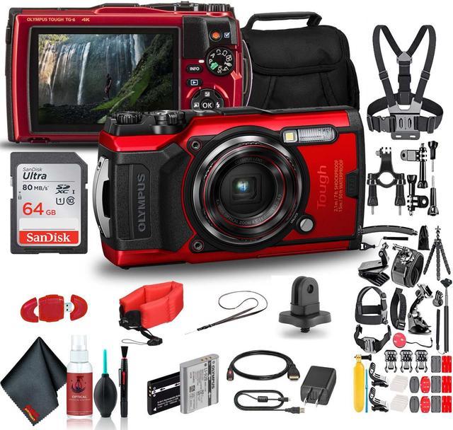 Appareil photo étanche Olympus Tough TG-6 (rouge) - Pack Aventure - Avec 2  piles supplémentaires + sangle flottante + carte mémoire Sandisk 64 Go