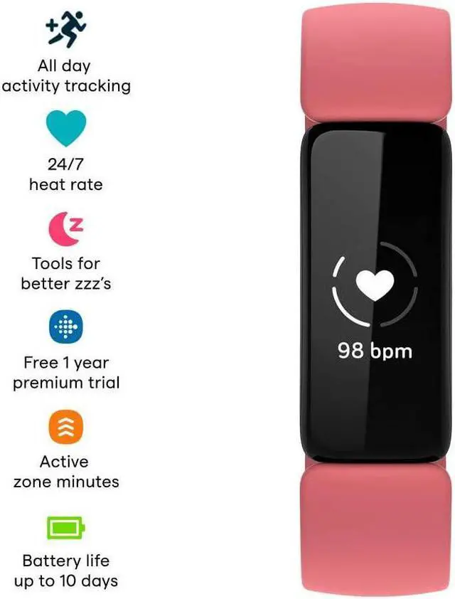 Alt view image 2 of 6 - Fitbit Inspire 2 Health & Fitness Tracker, Black/Rose, (S & L Bands Included)