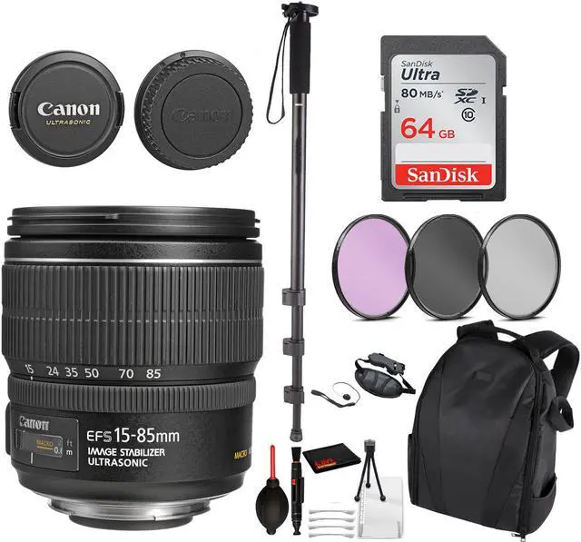 Main image of Canon EF-S 15-85mm f/3.5-5.6 IS USM Lens (3560B002) Essential Bundle for Canon EOS - International Model No Warranty