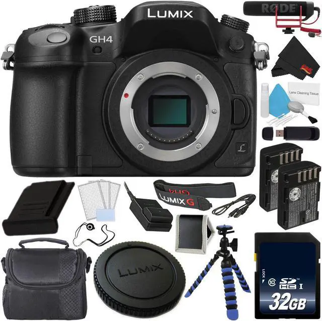 Main image of Panasonic DMC-GH4 Digital Camera + Sandisk 32GB Ultra SDHC Memory Card + DMW-BLF19 Lithium Ion Battery + Rode VideoMic w