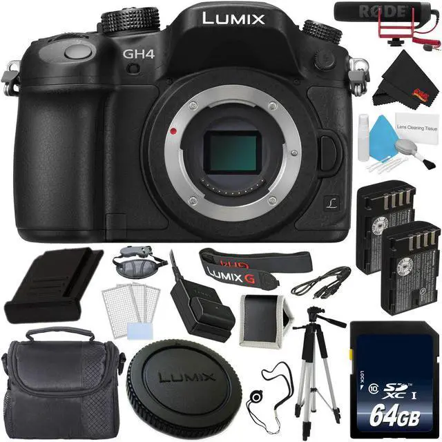 Main image of Panasonic DMC-GH4 Digital Camera + 64GB Memory Card + DMW-BLF19 Lithium Ion Battery + Rode VideoMic with Rycote Lyre Sus
