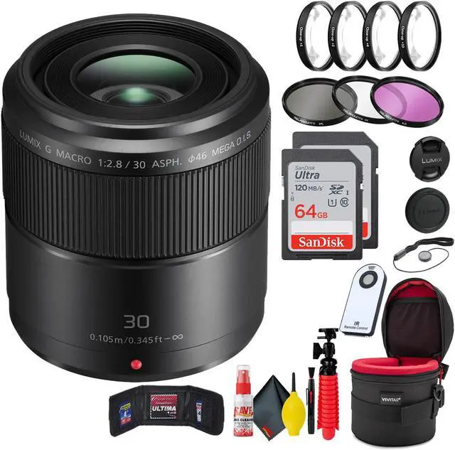 Main image of Panasonic Lumix G Macro 30mm f/2.8 ASPH Mega O.I.S Lens + Accessories Pro Bundle