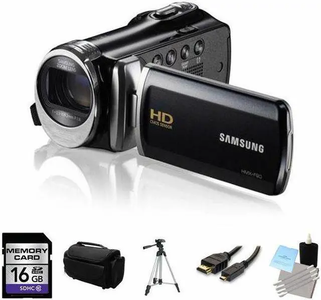 Alt view image 6 of 6 - Samsung HMX-F90 5MP 1280x720 30p HD Camcorder + 8GB Secure Digital Memory Card + Deluxe SLR Soft Photo & Video Medium Case w/ Shoulder Strap & 2 Dividers + Memory Card Wallet + Kit