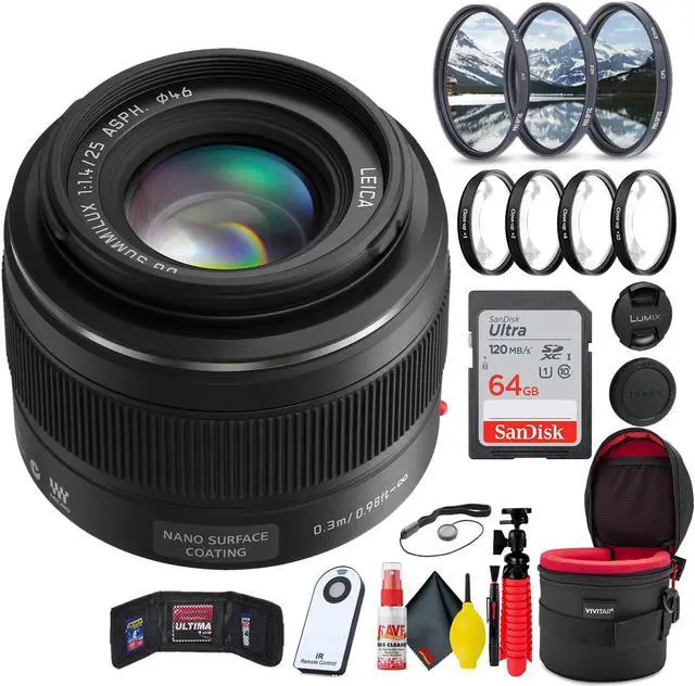 Main image of Panasonic Leica DG Summilux 25mm f/1.4 ASPH Lens + 64GB SD Card Bundle