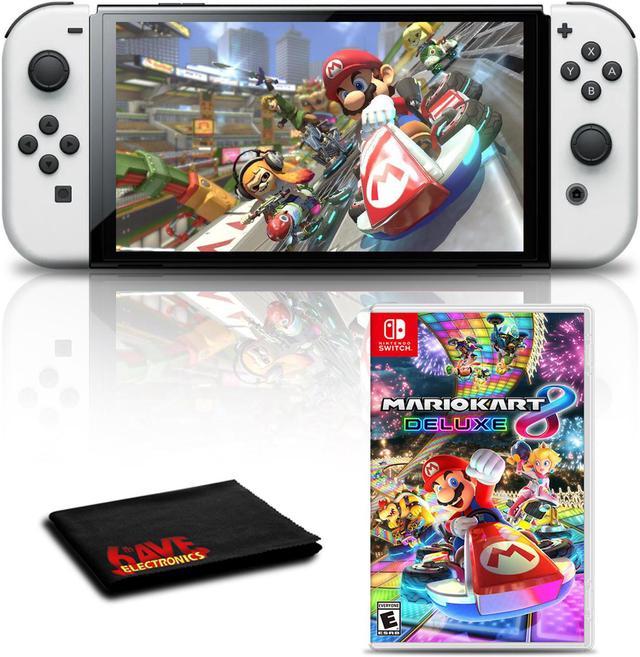 Nintendo Switch OLED White with Mario Kart 8 Deluxe Game Bundle 