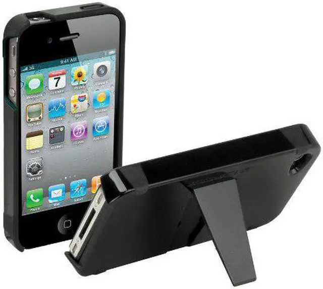 Main image of Scosche IP4KBKV Black on Black Hybrid Case with Kickstand for the New iPhone 4S and iPhone 4 (Verizon and AT&T)