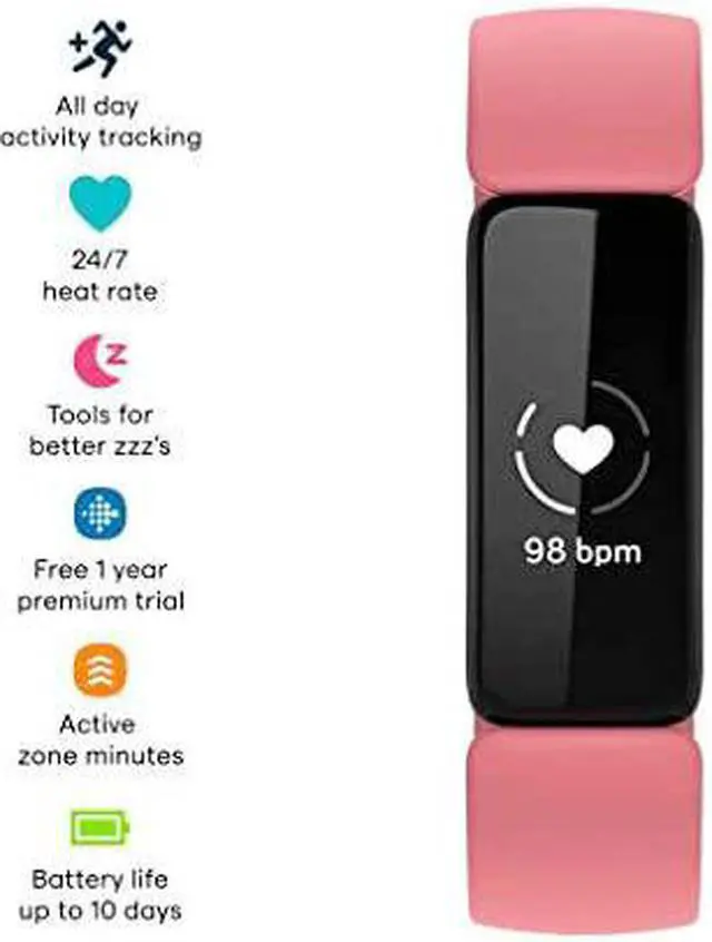 Alt view image 2 of 8 - Fitbit Inspire 2 Health & Fitness Tracker, Black/Rose, (S & L Bands Included)