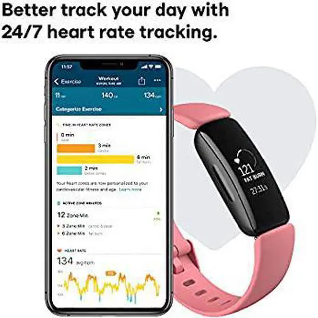 Alt view image 3 of 8 - Fitbit Inspire 2 Health & Fitness Tracker, Black/Rose, (S & L Bands Included)