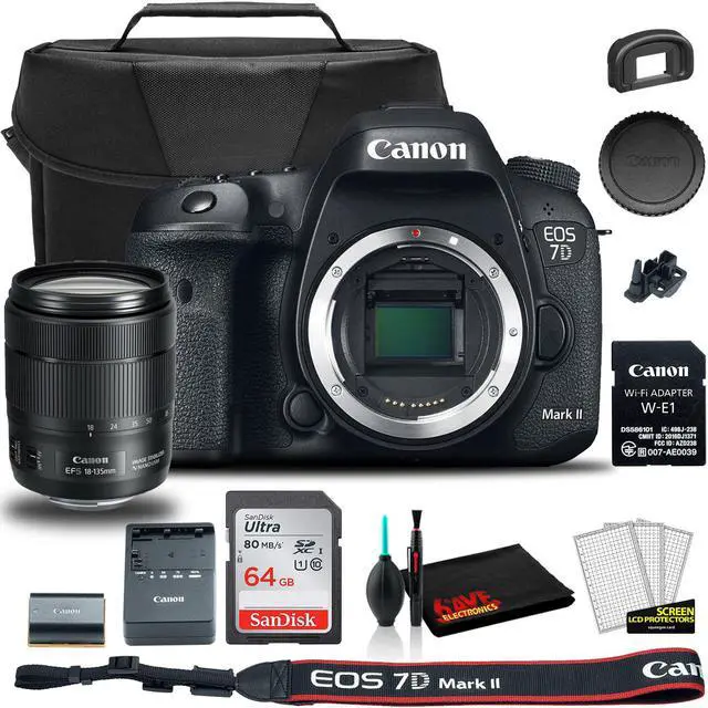 Main image of Canon EOS 7D Mark II DSLR Camera with 18-135mm f/3.5-5.6 IS USM Lens & W-E1 Wi-Fi Adapter (9128B135) +  EOS Bag +  Sandisk Ultra 64GB Card
