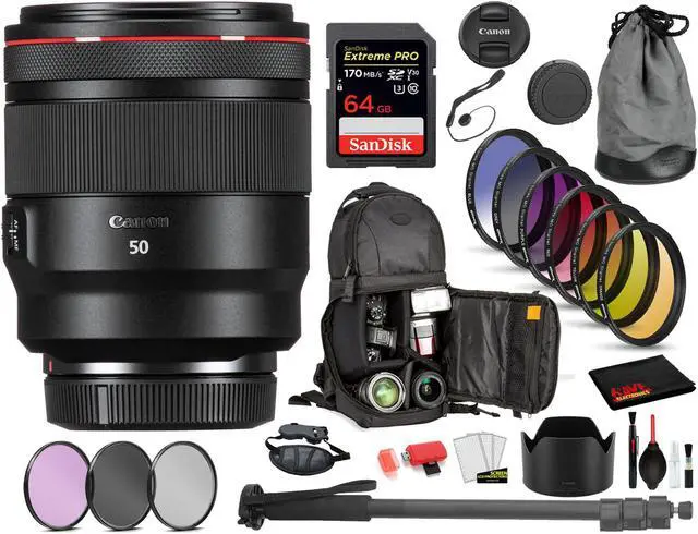 Main image of Canon RF 50mm f/1.2L USM Lens  (2959C002) with Bundle  Includes: 9PC Filter Kit, Sandisk Extreme PRO 64GB Card + More