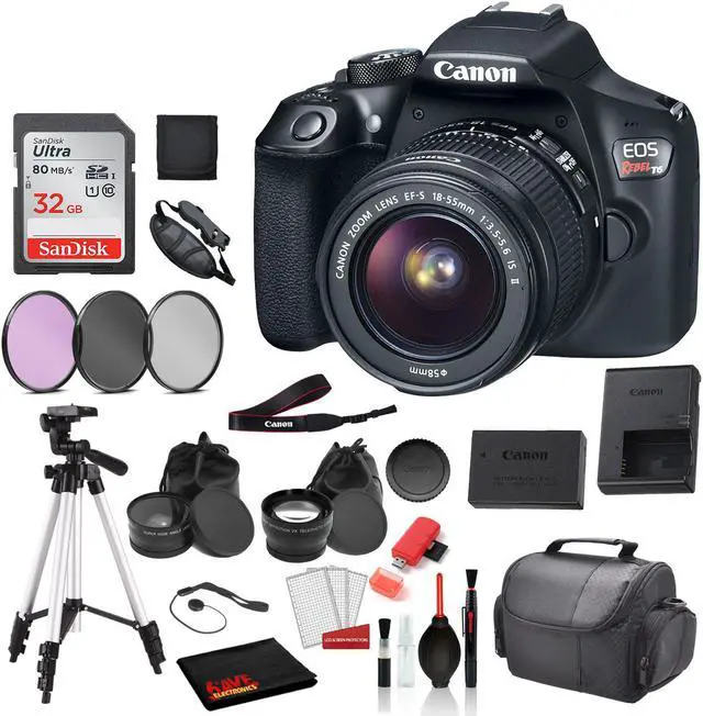 Main image of Canon EOS Rebel T6 Digital SLR Camera with 18-55mm Lens  Bundle   SanDisk 32gb SD Card + 3PC Filter Kit  + MORE