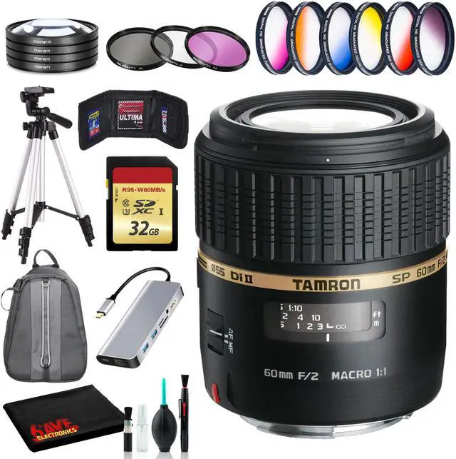 Main image of Tamron SP 60mm f/2 Di II 1:1 Macro Lens for Sony A Includes Cleaning Kit, Memory Kit, Tripod, and Filter Bundle