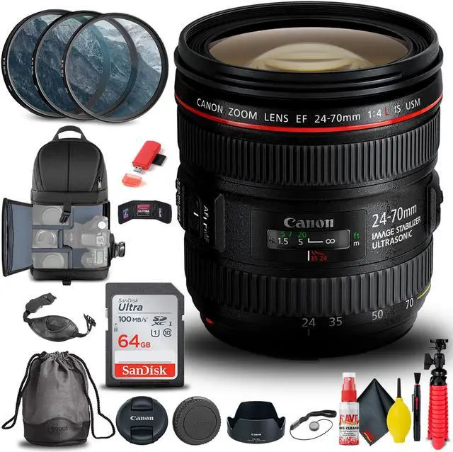 Main image of Canon EF 24-70mm f/4L IS USM Lens (6313B002) + Filter + BackPack + 64GB + More