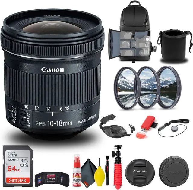 Main image of Canon EF-S 10-18mm f/4.5-5.6 IS STM Lens (9519B002) + Filter + BackPack + More
