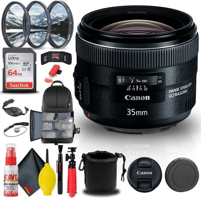 Main image of Canon EF 35mm f/2 IS USM Lens (5178B002) + Filter + BackPack + 64GB Card + More