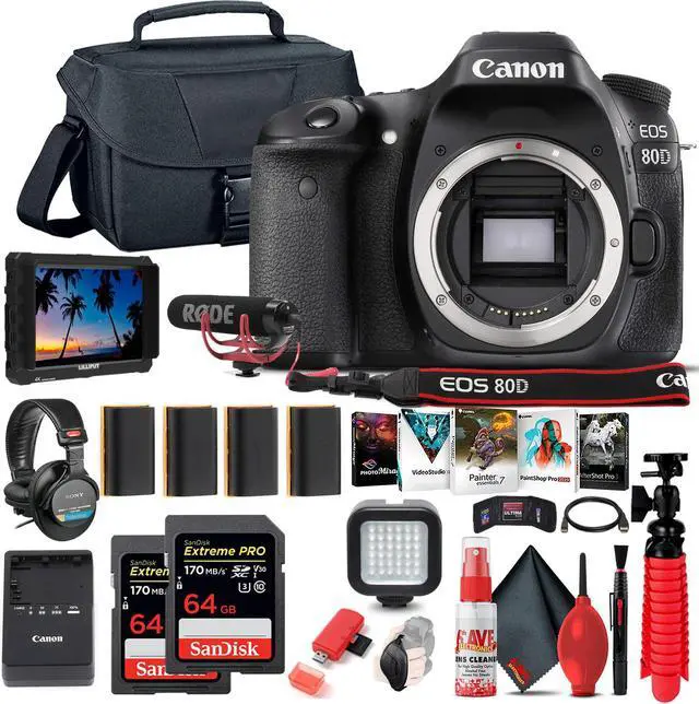 Main image of Canon EOS 80D DSLR Camera (Body Only) (1263C004) + 4K Monitor + Mic + More