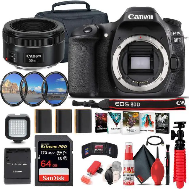 Main image of Canon EOS 80D DSLR Camera (Body Only) (1263C004) + EF 50mm Lens + 64GB Ultimate Bundle