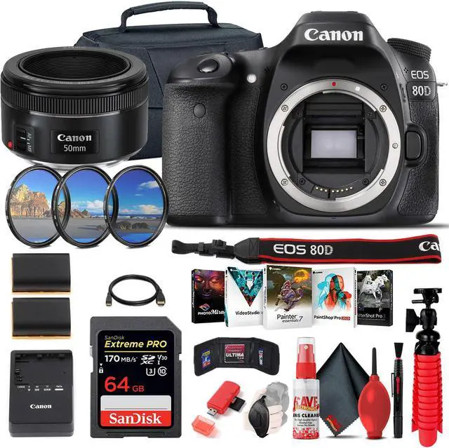 Main image of Canon EOS 80D DSLR Camera (Body Only) (1263C004) + EF 50mm Lens + 64GB Advanced Bundle