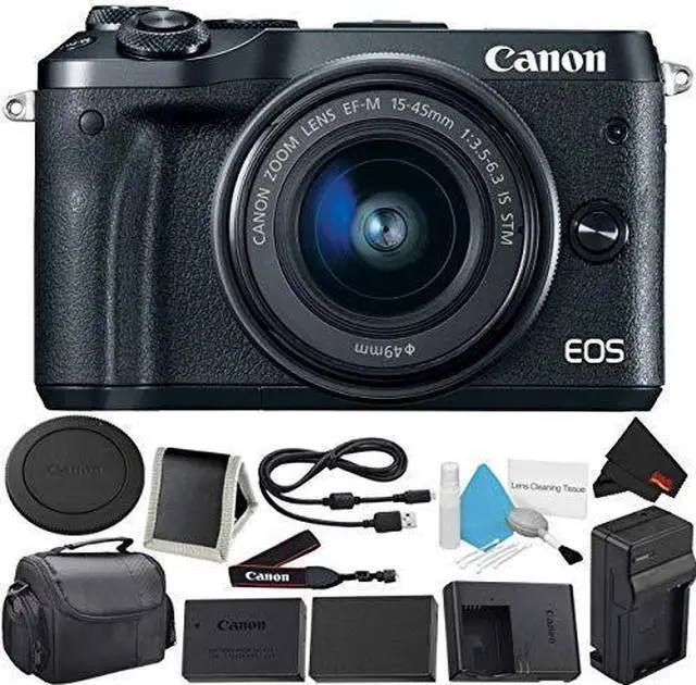 Main image of Canon EOS M6 Mirrorless Digital Camera with 15-45mm f/3.5-6.3 IS STM Lens Kit- Bundle with Carrying Case + Extra Battery - Intl Model