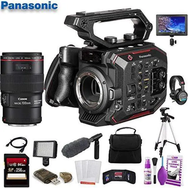 Alt view image 2 of 4 - Panasonic AU-EVA1 Compact 5.7K Super 35mm Cinema Camera (AU-EVA1PJ) W/ Canon EF 100mm f/2.8L Lens , 256GB Memory Card, Bag, Tripod Bundle