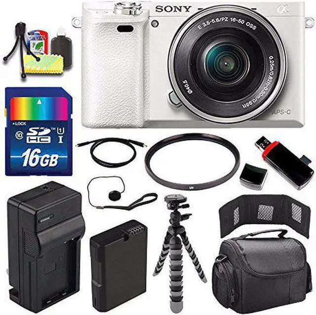 Alt view image 2 of 4 - Sony Alpha a6000 Mirrorless Digital Camera with 16-50mm Lens (White) + Battery + Charger + 16GB Bundle 1 - International