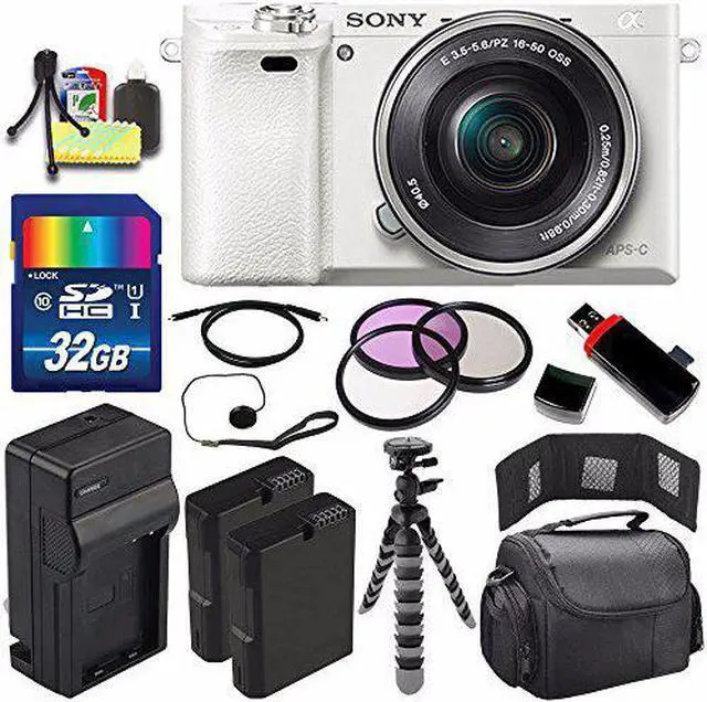 Alt view image 2 of 4 - Sony Alpha a6000 Mirrorless Digital Camera with 16-50mm Lens (White) + Battery + Charger + 32GB Bundle 5 - International