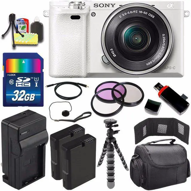 Main image of Sony Alpha a6000 Mirrorless Digital Camera with 16-50mm Lens (White) + Battery + Charger + 32GB Bundle 5 - International