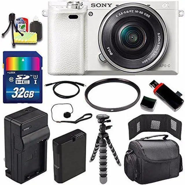 Alt view image 2 of 4 - Sony Alpha a6000 Mirrorless Digital Camera with 16-50mm Lens (White) + Battery + Charger + 32GB Bundle 2 - International