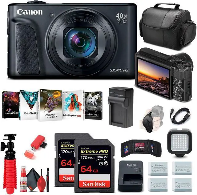Main image of Canon PowerShot SX740 HS Digital Camera (Black) (2955C001) + 64GB Card Advanced Bundle