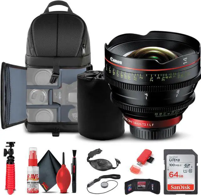 Main image of Canon CN-E 14mm T3.1 L F Cinema Prime Lens (EF Mount) 8325B001 + BackPack + More