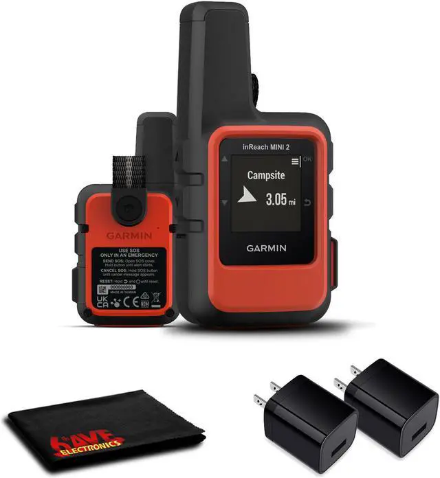 Main image of Garmin inReach Mini 2 Satellite Communicator (Flame Red) with Power Adapters