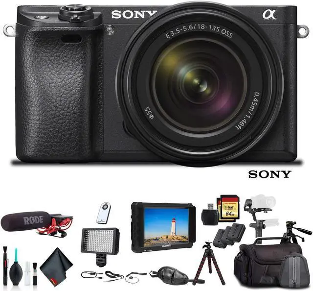 Main image of Sony Alpha a6500 Mirrorless Camera W/ 18-135mm Lens ILCE-6500M/B W/ Bag, Zhiyun-Tech Stabilizer, 2x Extra Batteries, Rode Mic, Light, 2x 64GB Memory Cards, 4K Monitor , Plus Essential Accessories