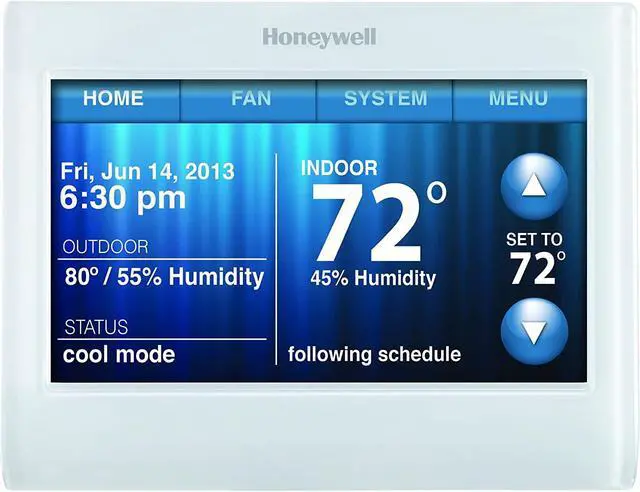 Alt view image 12 of 20 - Honeywell TH9320WF5003 Wi-Fi 9000 Color Touchscreen Programmable Wi-Fi Thermostat (3H/2C)