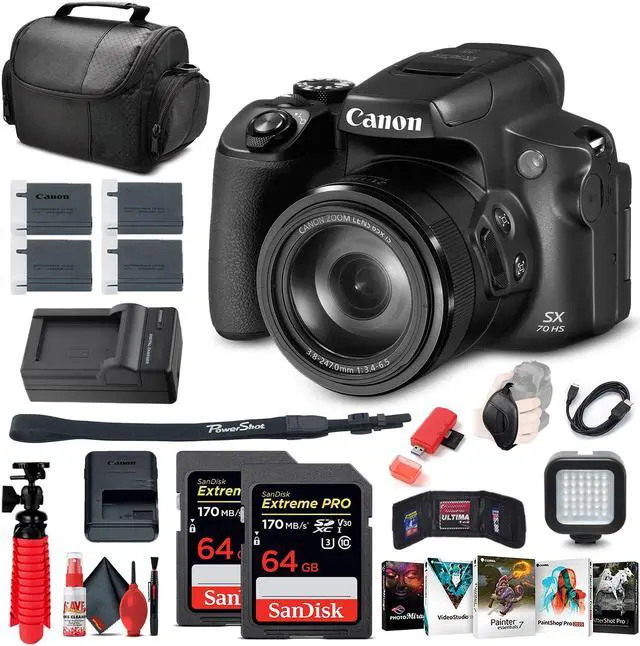 Main image of Canon PowerShot SX70 HS Digital Camera (3071C001) + 2 x 64GB Cards + More