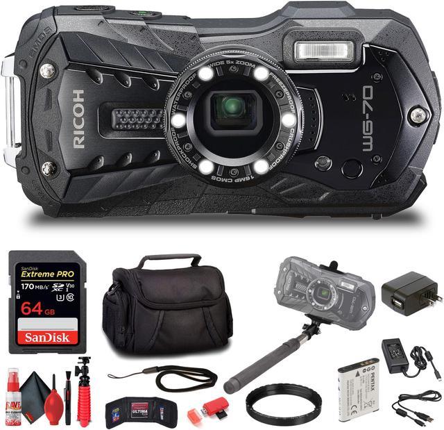 Ricoh WG-70 Digital Camera (Black) with Deluxe Accessory Kit