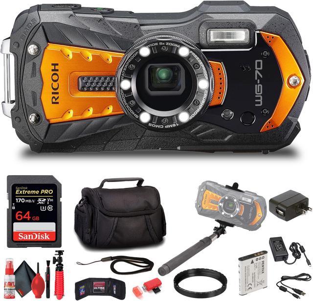 Ricoh WG-70 Digital Camera (Orange) with Deluxe Accessory Kit