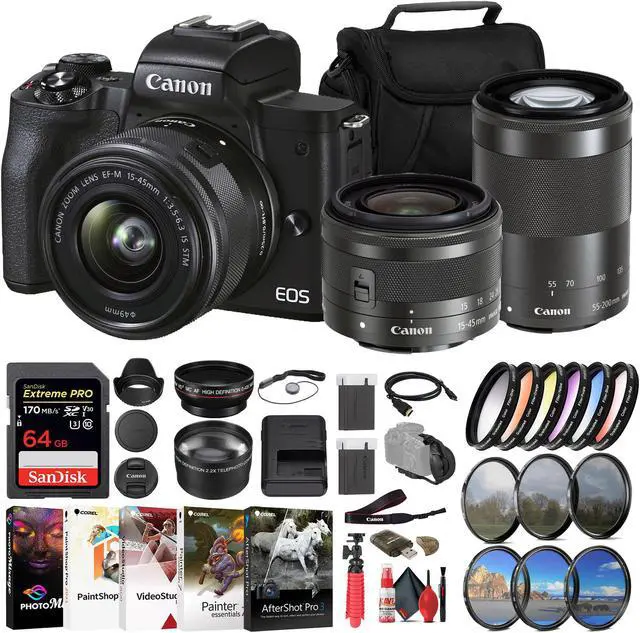 Main image of Canon EOS M50 Mark II Mirrorless Camera W/ 15-45mm Lens + 64GB Card Graphic Bundle