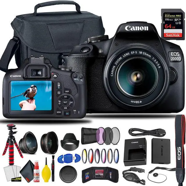 Main image of Canon EOS 2000D / Rebel T7 DSLR Camera With 18-55mm Lens +  Sandisk Extreme Pro 64GB Card + Creative Filters + EOS Camera Bag + 6AVE Cleaning Set, + More (International Model)