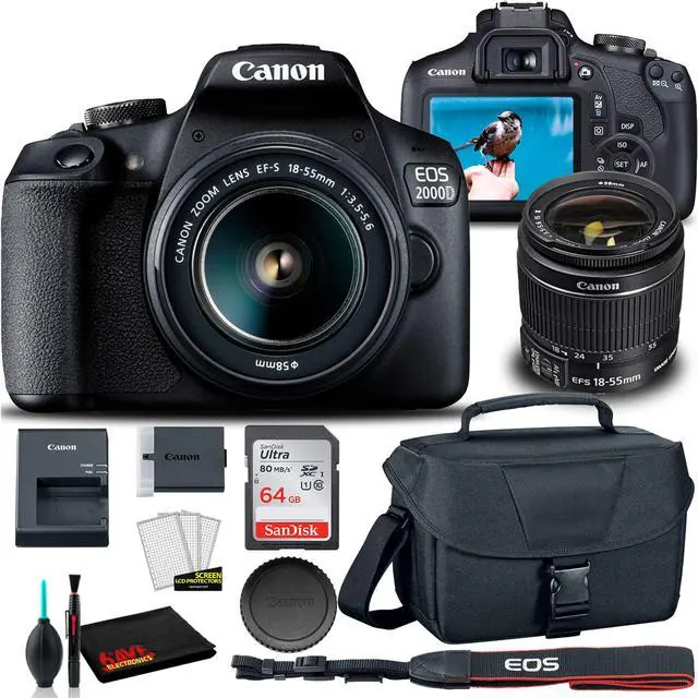 Main image of Canon EOS 2000D DSLR Camera with 18-55mm Lens  +  EOS Bag +  Sandisk Ultra 64GB Card + Cleaning Set And More (International Model)