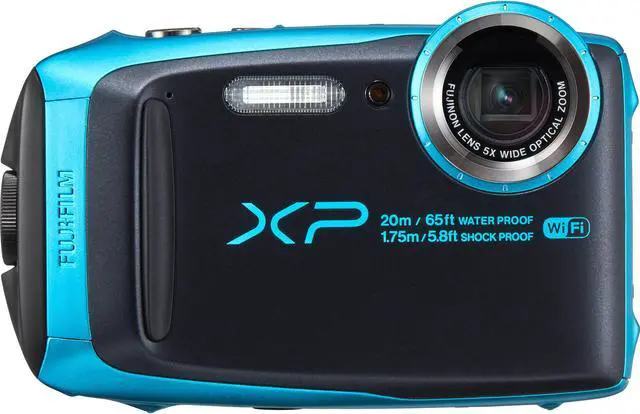 Alt view image 3 of 5 - Fujifilm FinePix XP120 Digital Camera (Sky Blue) 600019758 + 64GB SDXC Class 10 Memory Card + FUJI XP RUGGED FLOATING STRAP + Memory Card Wallet + MicroFiber Cloth + Small Soft Carrying Case Bundle