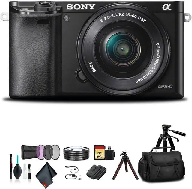Alt view image 5 of 5 - Sony Alpha a6000 Mirrorless Camera with 16-50mm Lens Black With Soft Bag, Additional Battery, 64GB Memory Card, Card Reader , Plus Essential Accessories