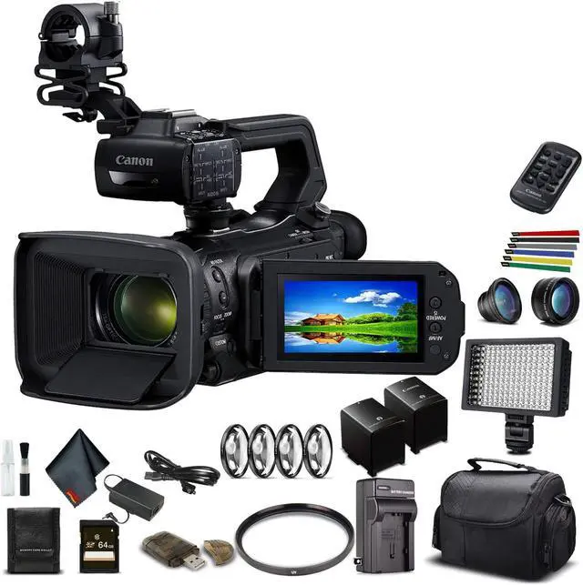 Canon XA50 Professional UHD 4K Camcorder W/ Extra Battery, Soft Padded Bag, 64GB Memory Card, LED Light, Close Up Diopters, Lenses, And More Advanced Bundle