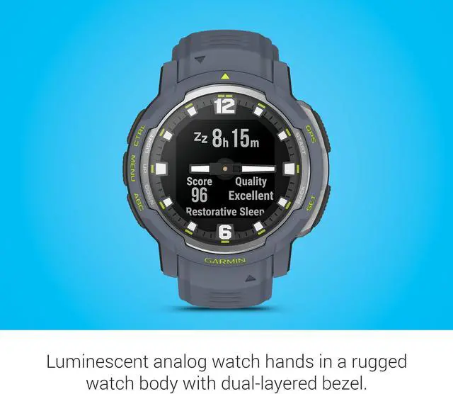 Alt view image 3 of 4 - Garmin Instinct Crossover, Rugged Hybrid Smartwatch, Analog Hands and Digital Display, Blue Granite