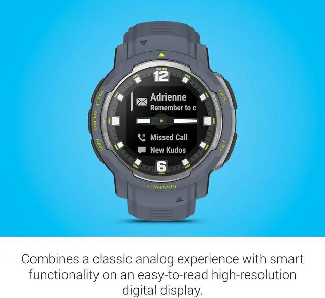Alt view image 4 of 4 - Garmin Instinct Crossover, Rugged Hybrid Smartwatch, Analog Hands and Digital Display, Blue Granite