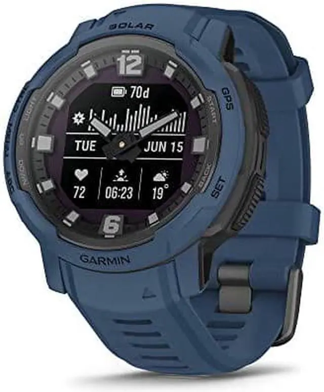 Main image of Garmin Instinct Crossover Solar, Rugged Hybrid Smartwatch with Solar, Analog Hands and Digital Display, Tidal Blue
